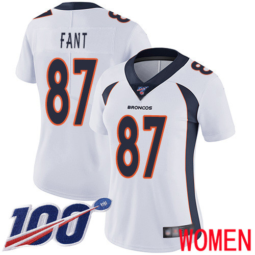 Women Denver Broncos #87 Noah Fant White Vapor Untouchable Limited Player 100th Season Football NFL Jersey->women nfl jersey->Women Jersey
